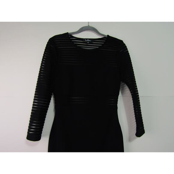 Lulus Black Mesh Dress Bodycon Mini Ribbed Sz  M Minimalist Whimsygoth Fairy - Picture 5 of 16